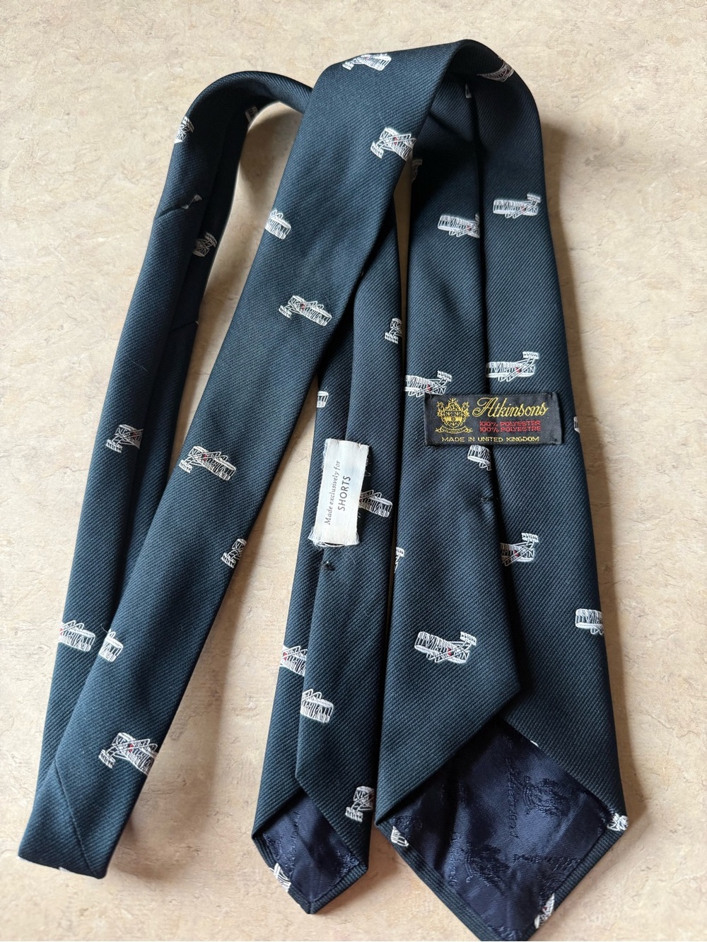 Vintage Atkinsons Navy Silk Tie with Airplane Motif